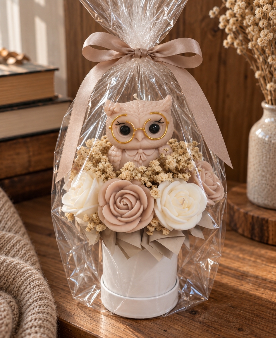 Flower Box ze Świec Sojowych Mini Sowa