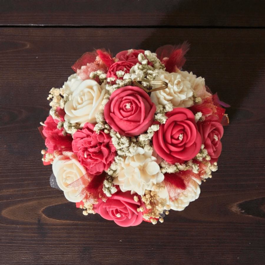 Flower box ze świec sojowych – czerwony