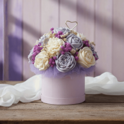 Flower box ze świec sojowych - fioletowy
