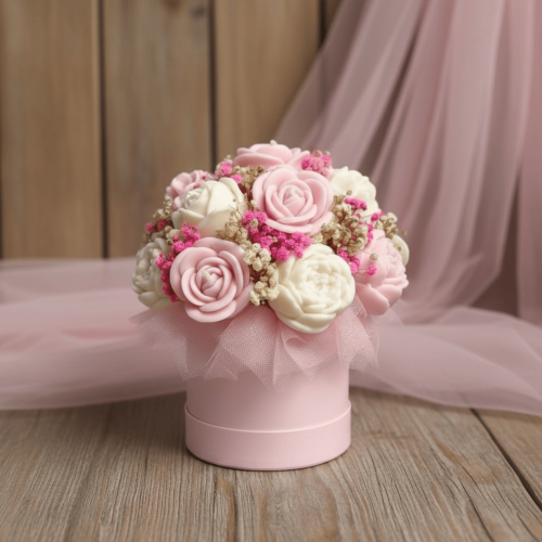 Flower box ze świec sojowych - różowy