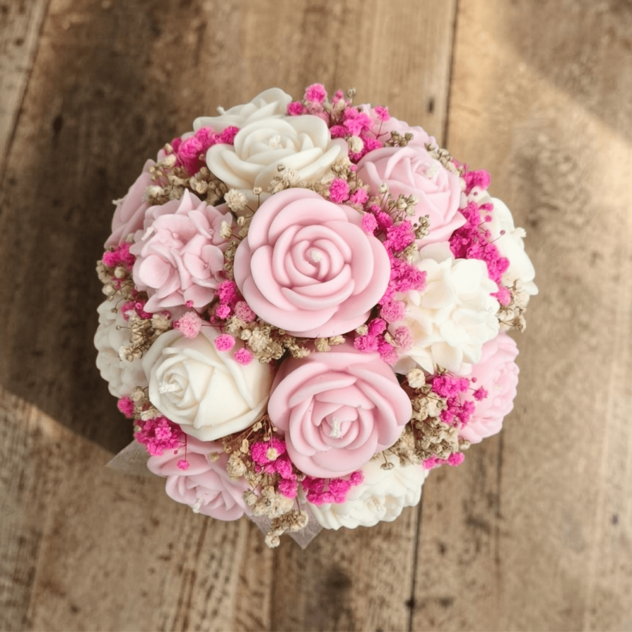 Flower box ze świec sojowych - różowy
