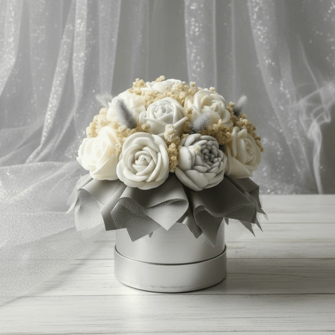 Flower Box ze świec sojowych – Srebrny