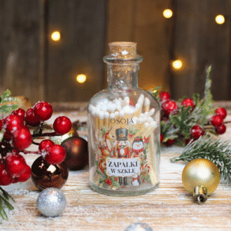 Świąteczne zapałki w szklanej butelce z korkiem