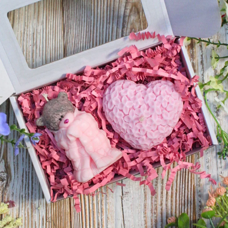 Zestaw Świec Sojowych Miś w Kocu & Serduszko