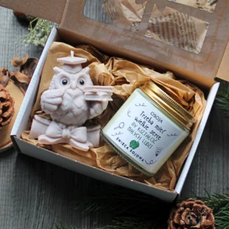 Zestaw Świeca sojowa Sowa z książkami i Świeca Sojowa 120 ml