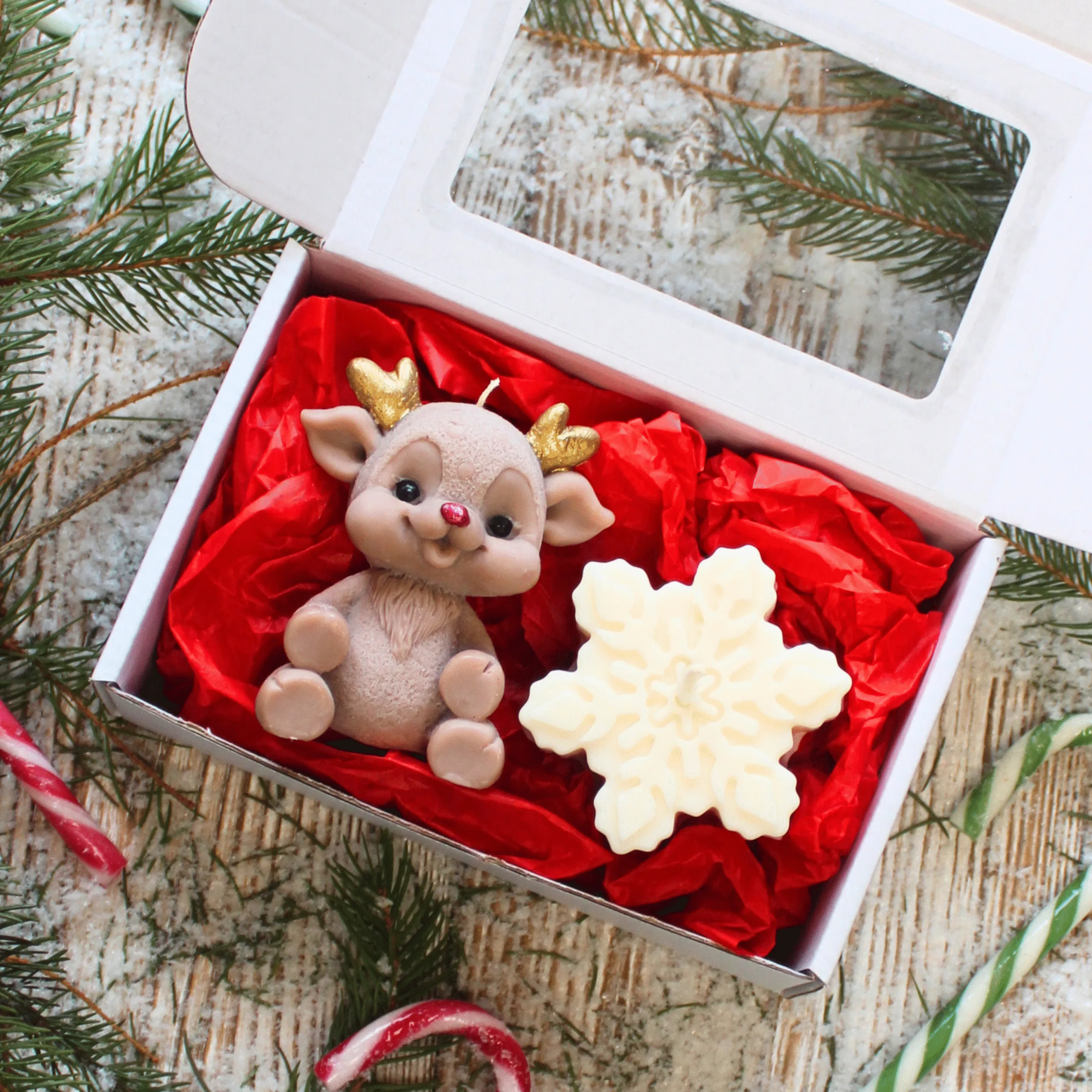 Zestaw Świec Sojowych Renifer i Śnieżynka