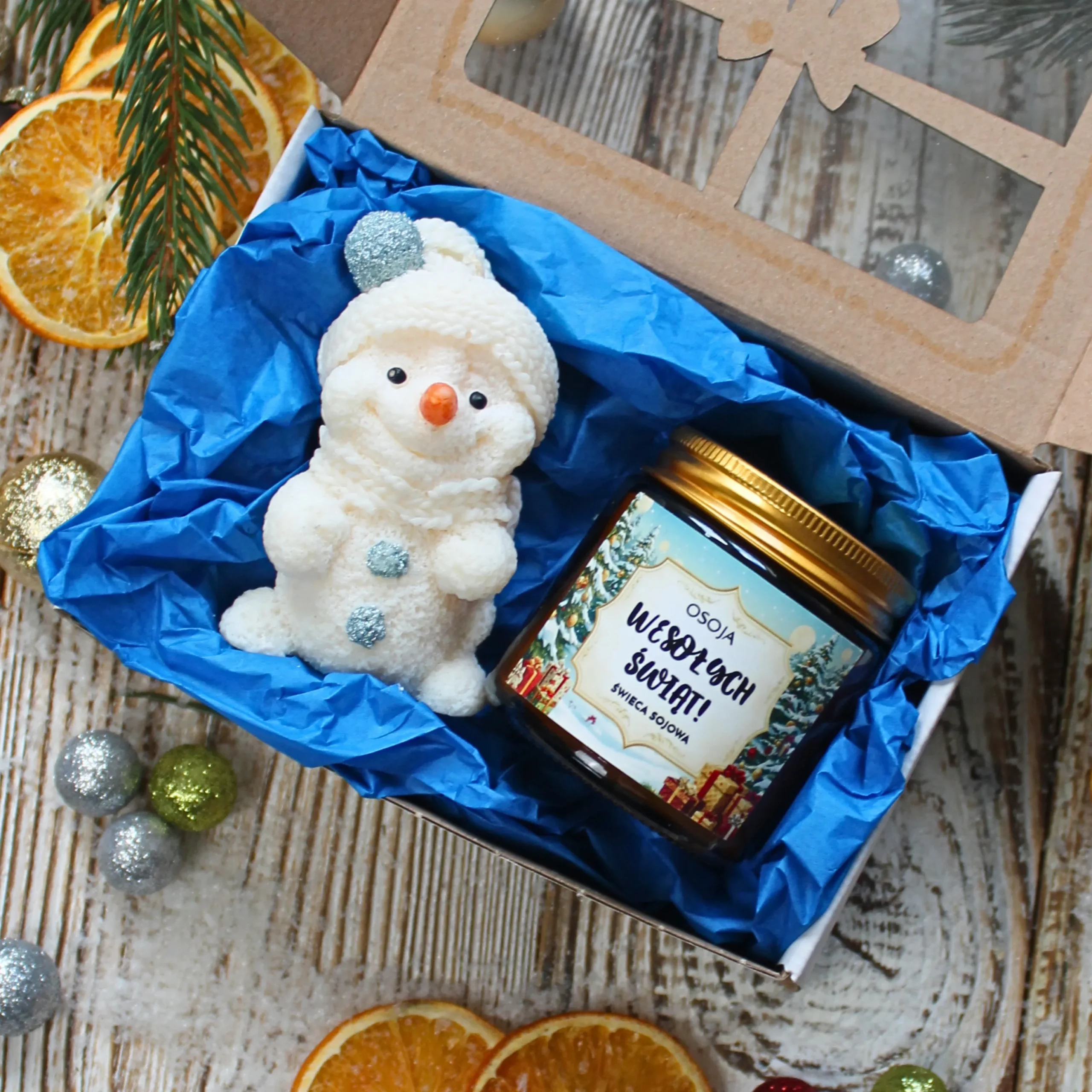 Zestaw prezentowy Bałwan i Świeca Sojowa Wesołych Świąt!