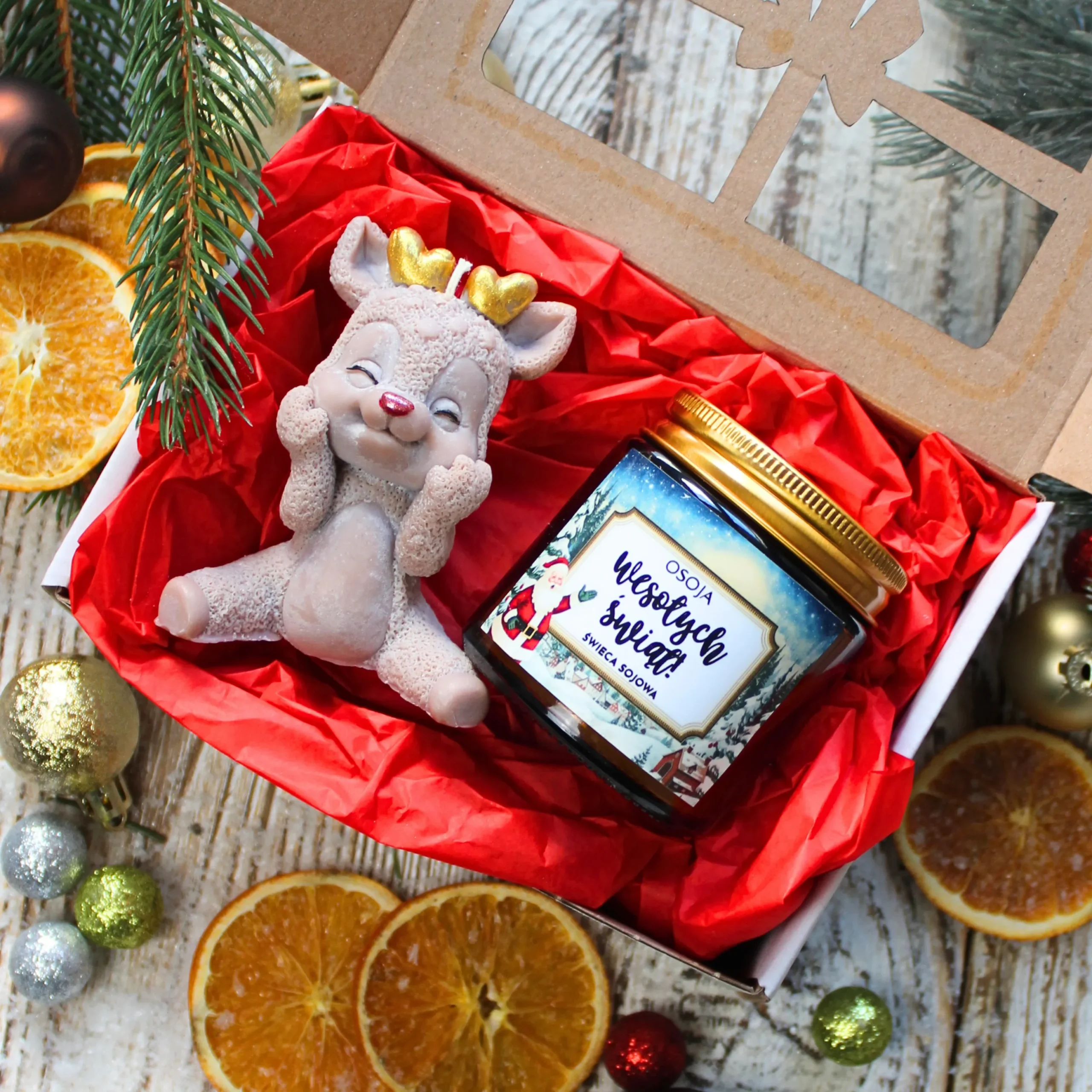 Zestaw prezentowy Reniferek i Świeca Sojowa Wesołych Świąt!