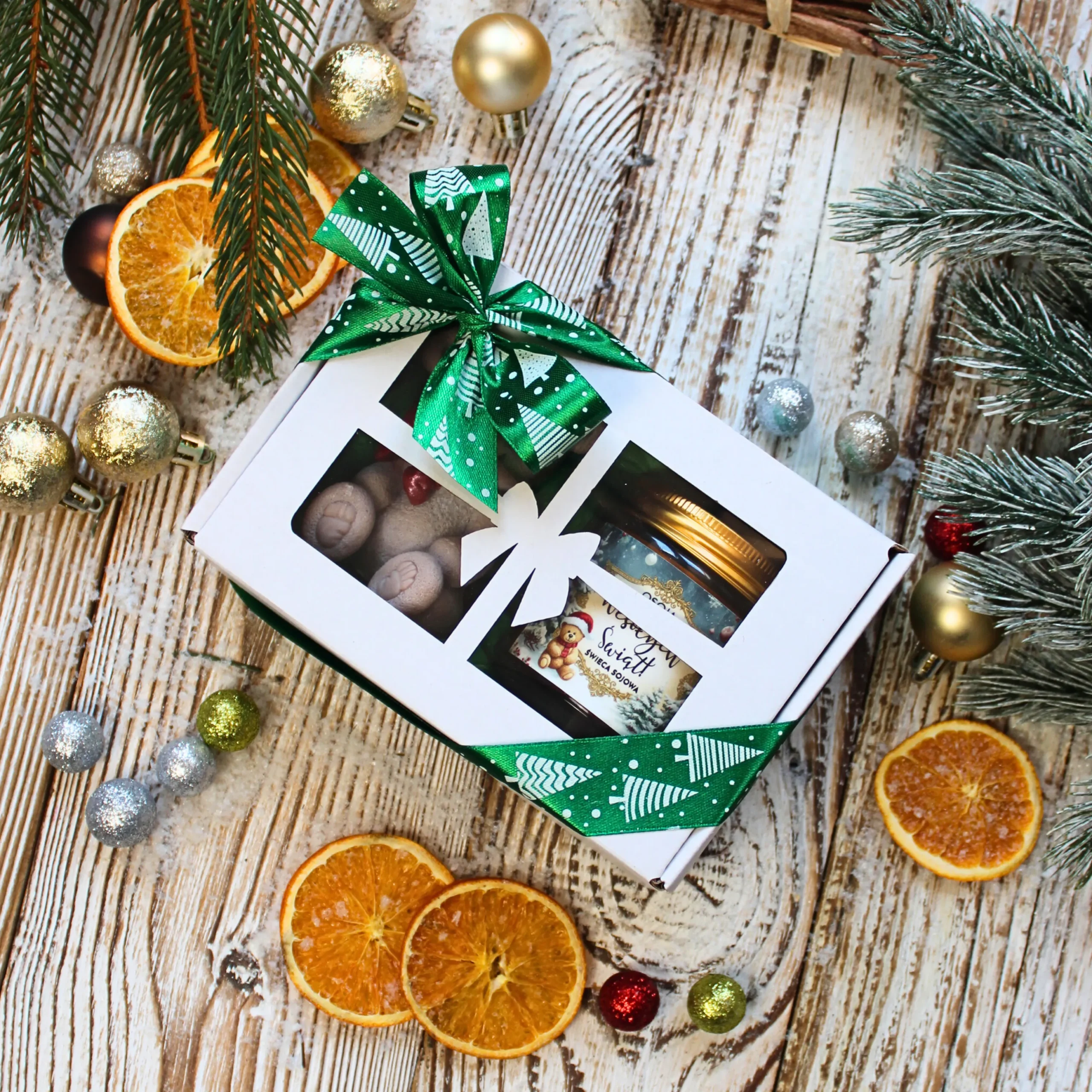 Zestaw prezentowy Miś z kokardą i Świeca Sojowa Wesołych Świąt! - obrazek 2