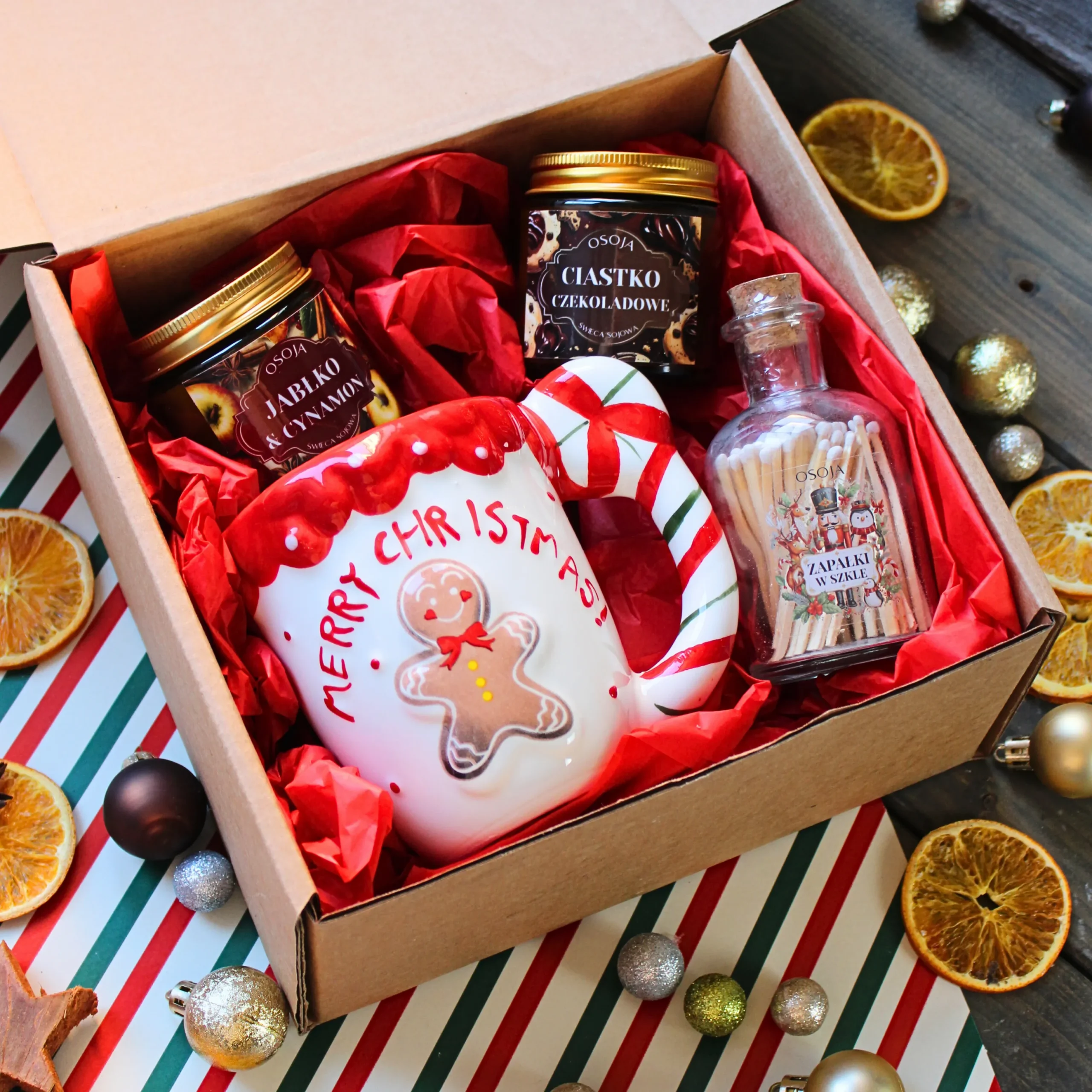 Zestaw Świąteczny kubek, świece sojowe 120 ml i zapałki