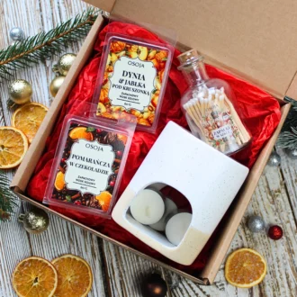 Zestaw prezentowy z woskami zapachowymi, kominkiem i zapałkami