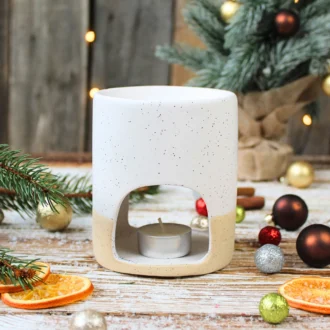 Kominek ceramiczny biało-beżowy