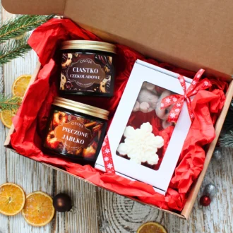 Świąteczny zestaw prezentowy 2 świece sojowe 250 ml i zestaw świec dekoracyjnych