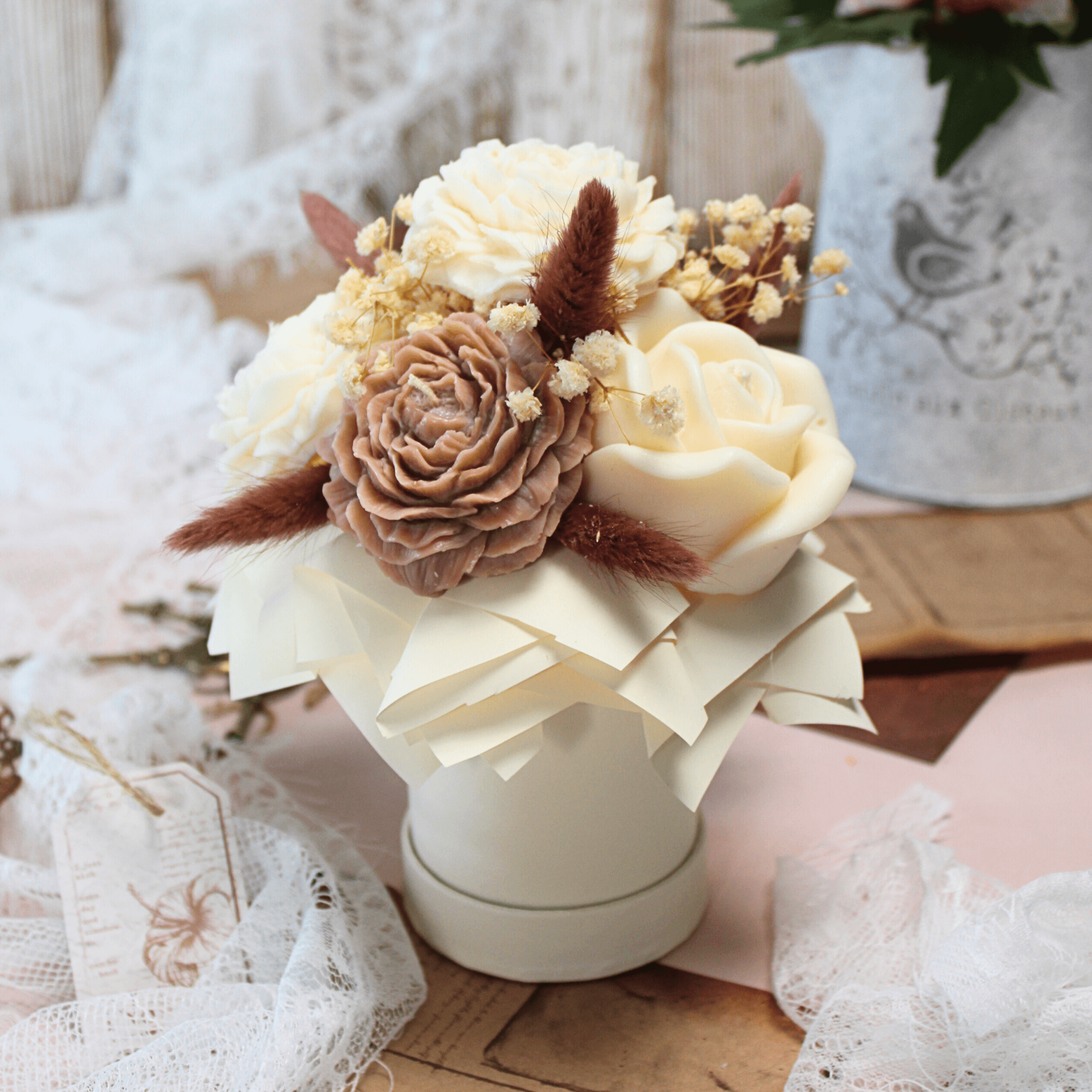 Flower Box ze Świec Sojowych – Brąz