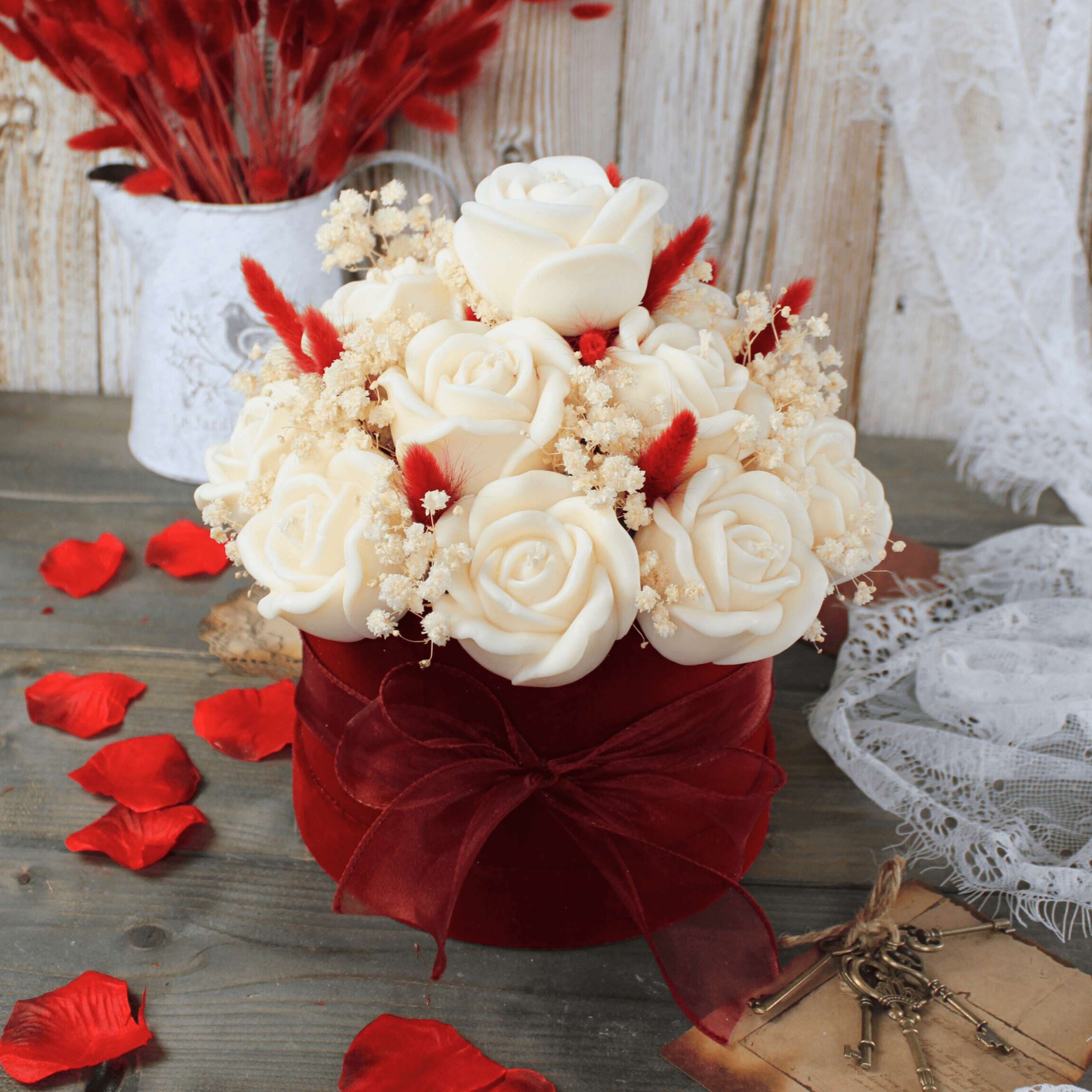 Flower Box ze Świec Sojowych – Bordowy L