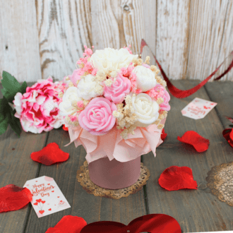 Flower Box ze Świec Sojowych mini – Ciemny Róż