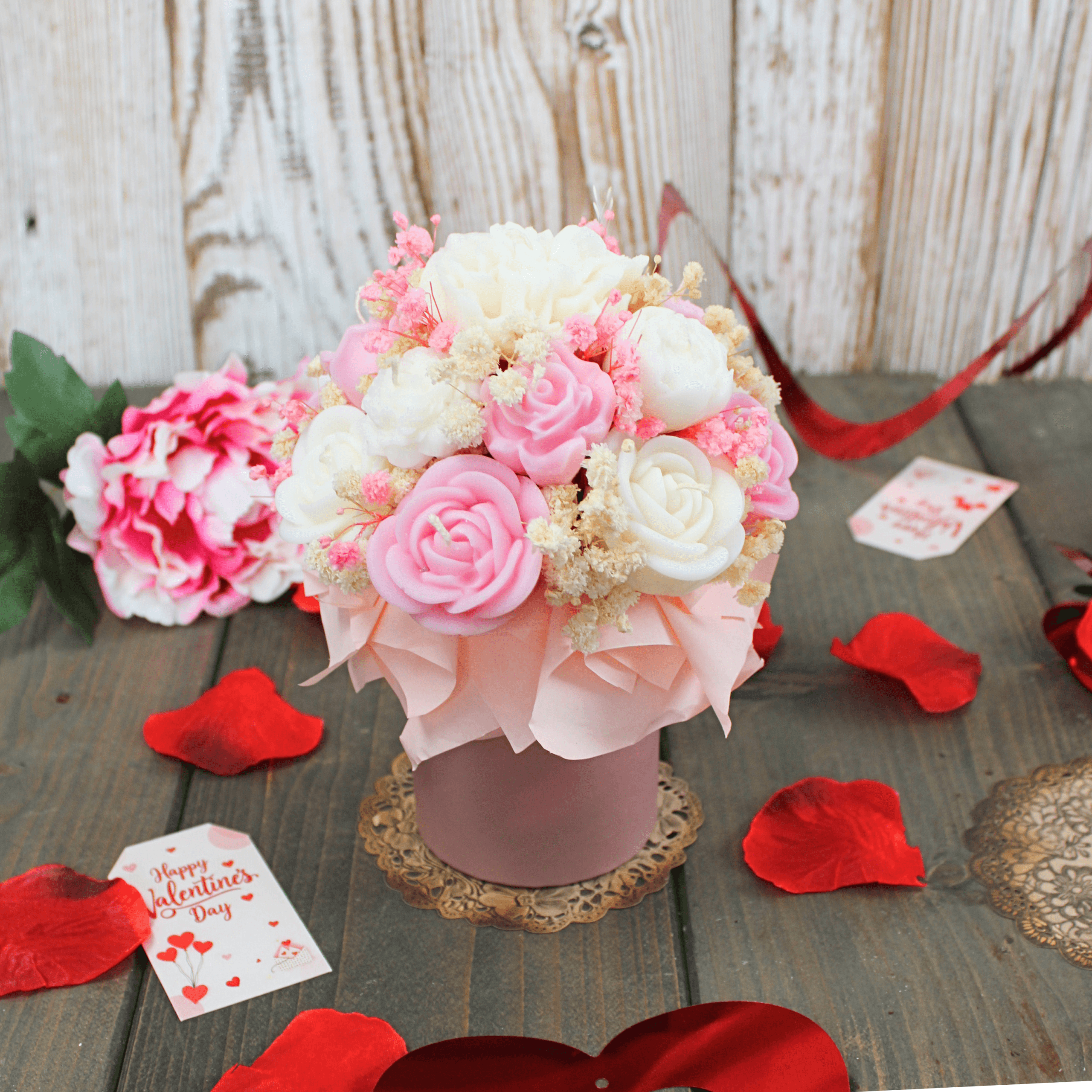 Flower Box ze Świec Sojowych mini – Ciemny Róż