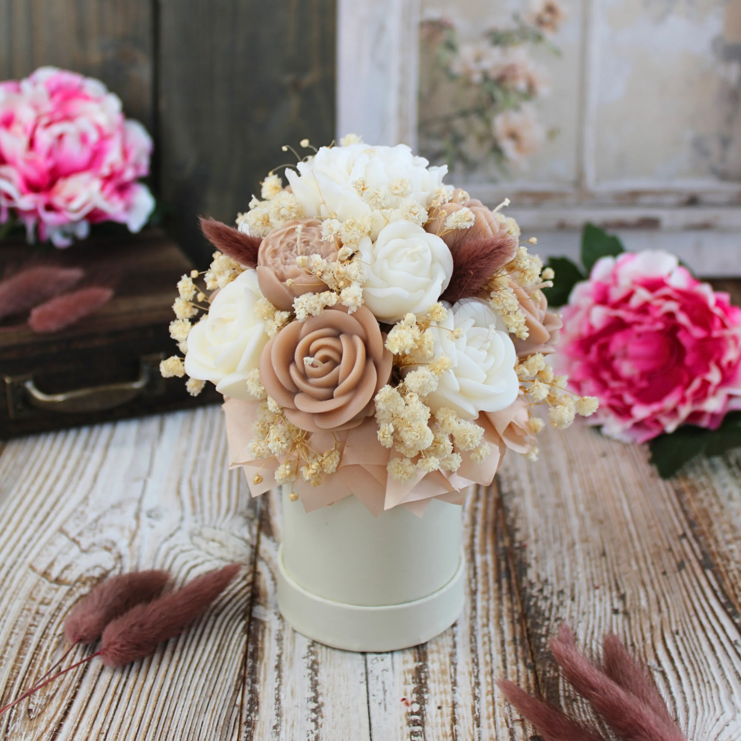 Flower Box ze świec sojowych mini – brąz