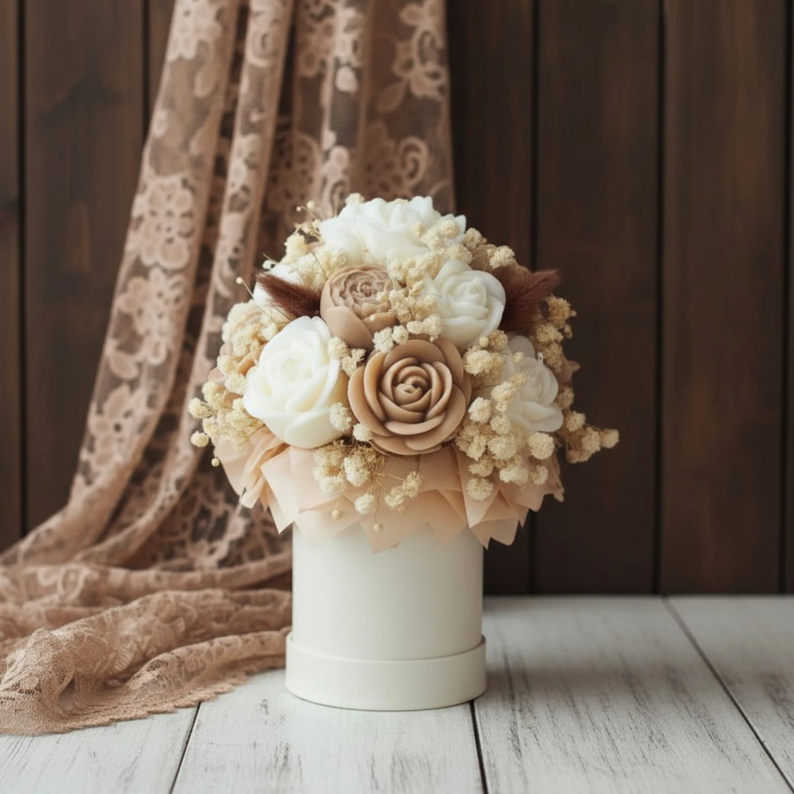 Flower Box ze świec sojowych mini – brąz