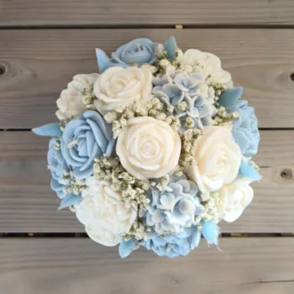 Flower box ze świec sojowych - błękitny