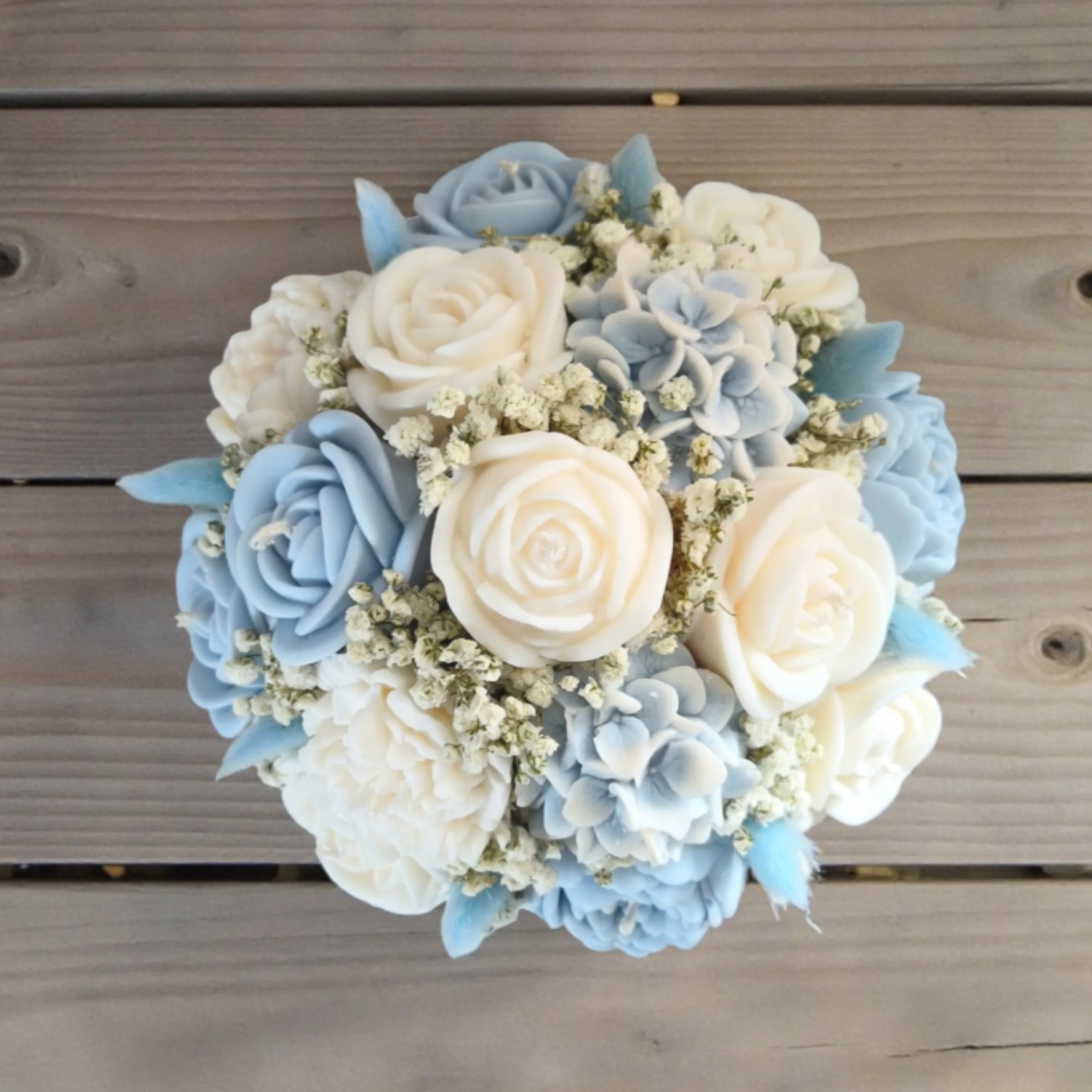 Flower box ze świec sojowych - błękitny