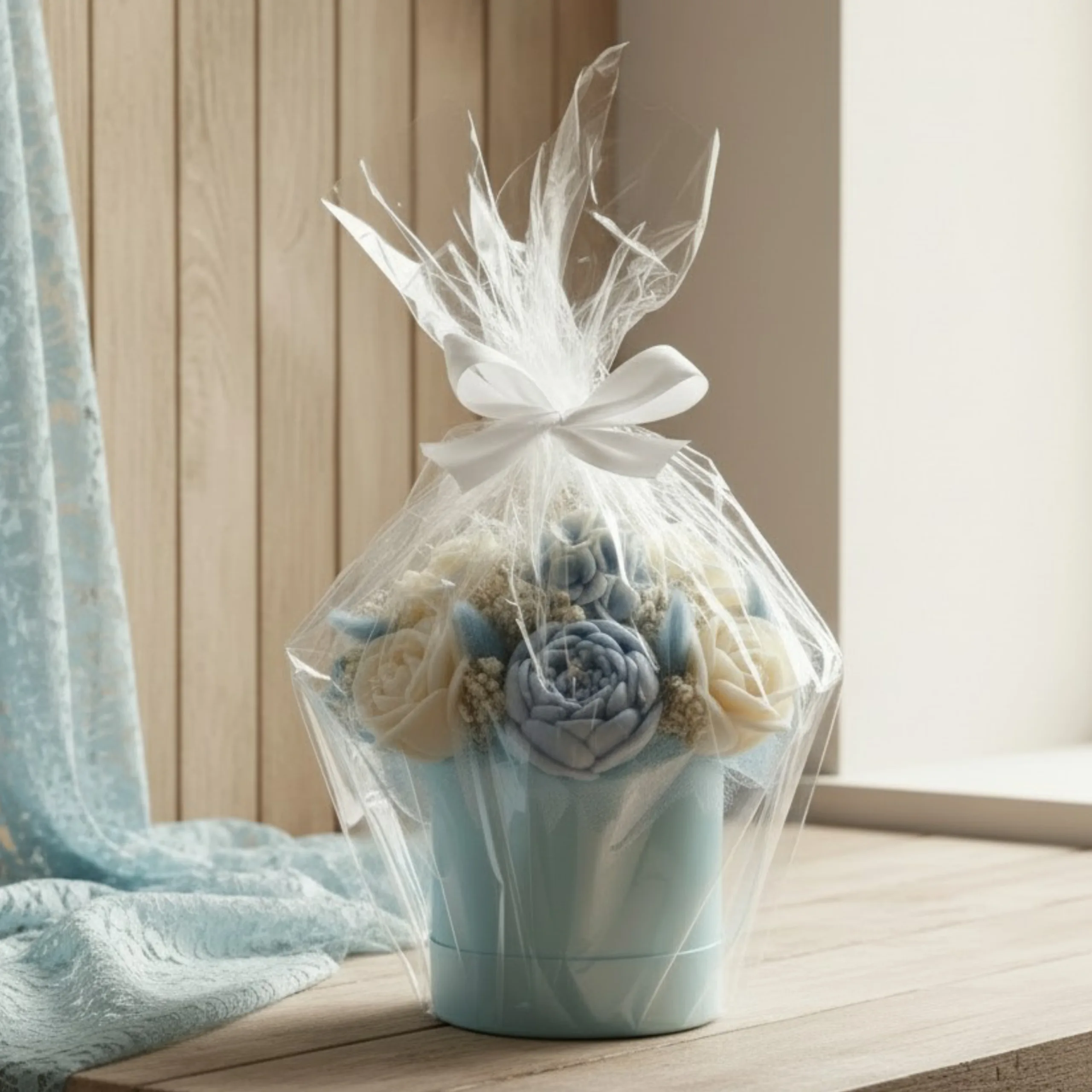 Flower box ze świec sojowych - błękitny