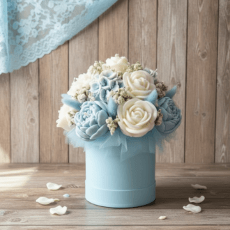 Flower box ze świec sojowych - błękitny