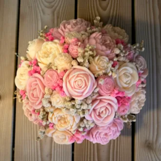 Flower box ze świec sojowych – różowy M