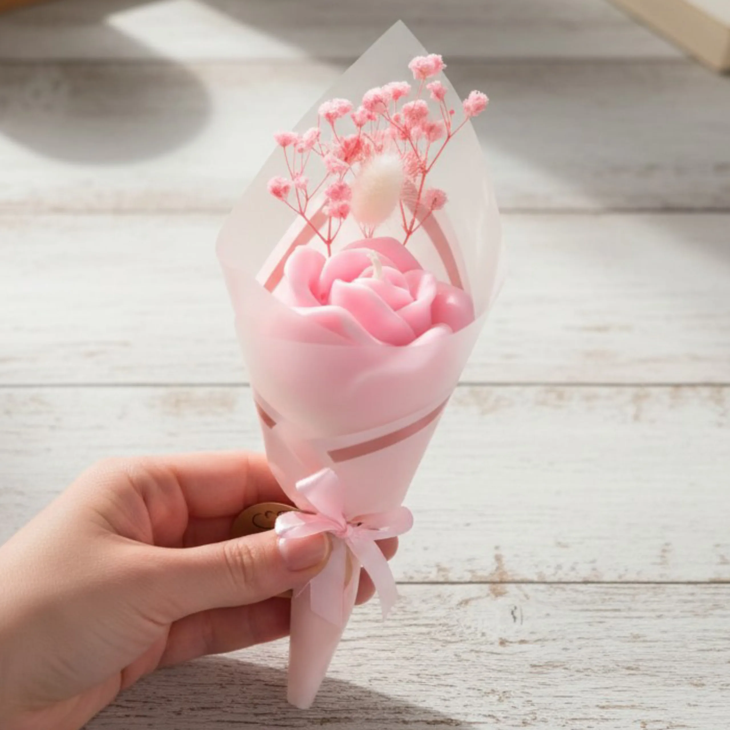 Bukiecik ze świecą sojową - róż