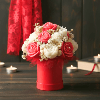 Flower Box ze Świec Sojowych mini – Czerwony