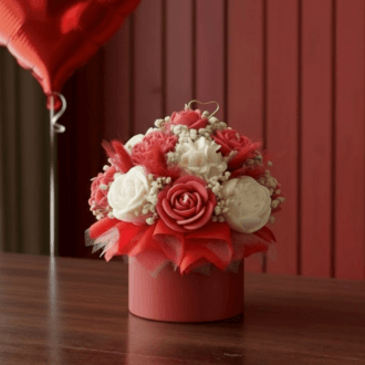 Flower box ze świec sojowych – czerwony