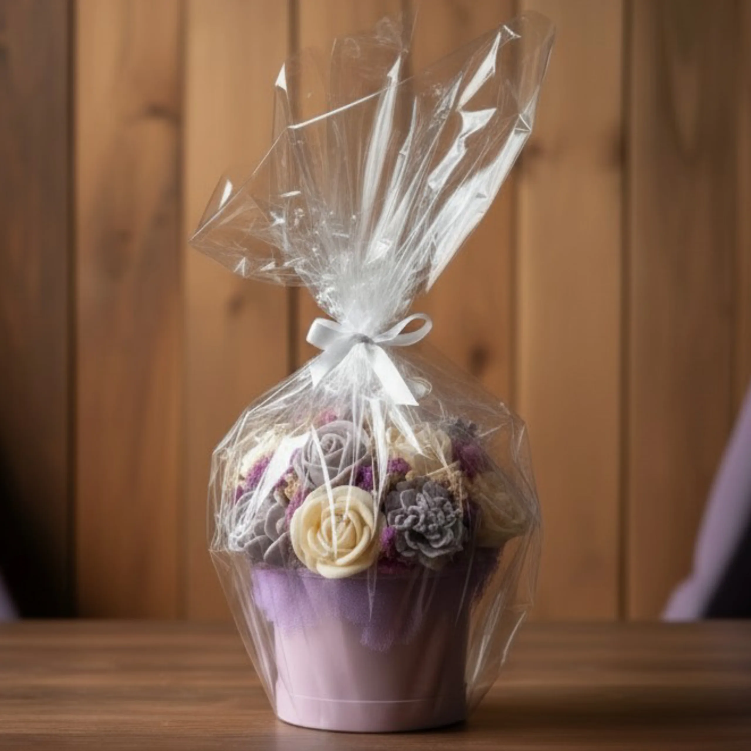 Flower box ze świec sojowych - fioletowy