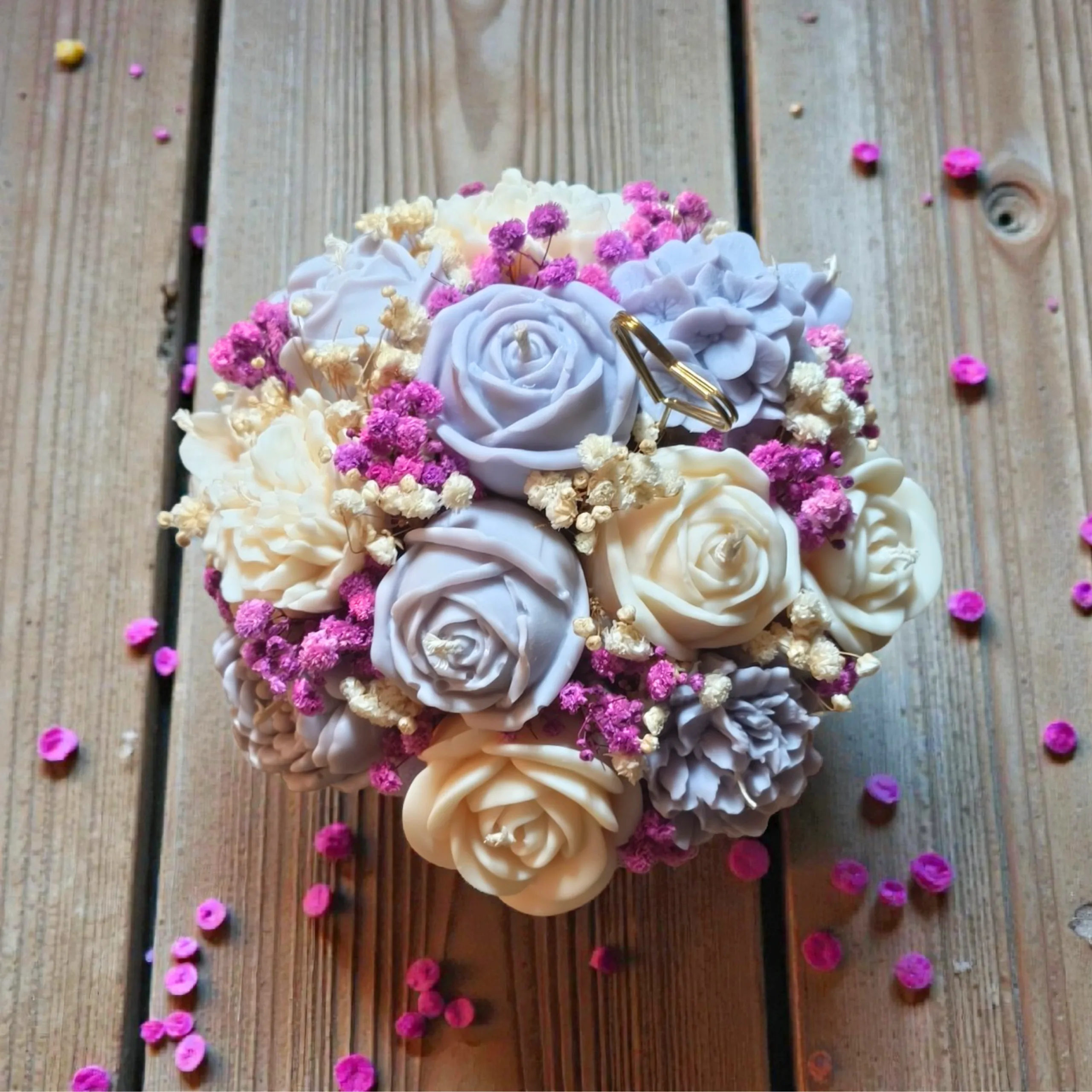 Flower box ze świec sojowych - fioletowy