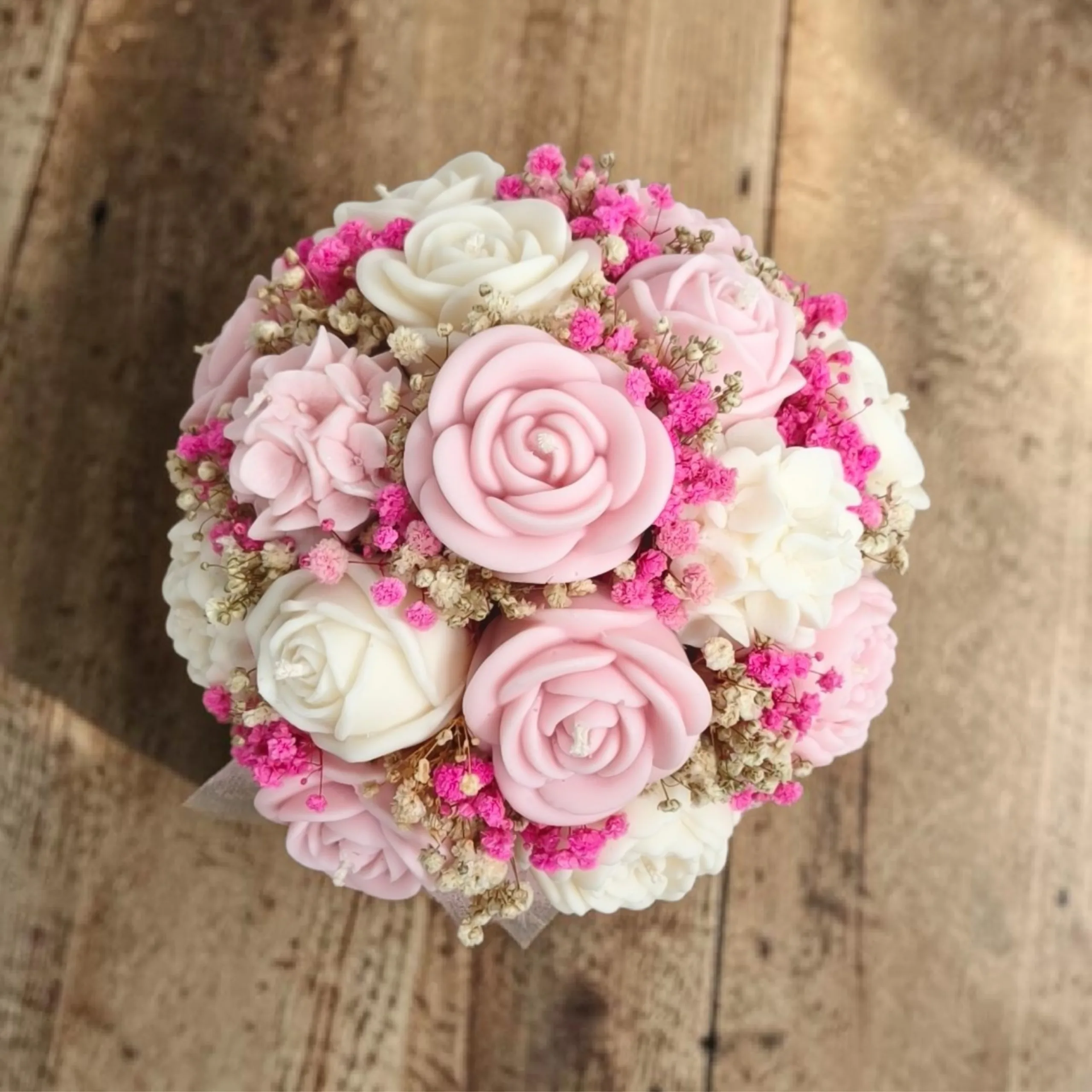 Flower box ze świec sojowych - różowy