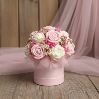 Flower box ze świec sojowych - różowy