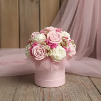 Flower box ze świec sojowych - różowy